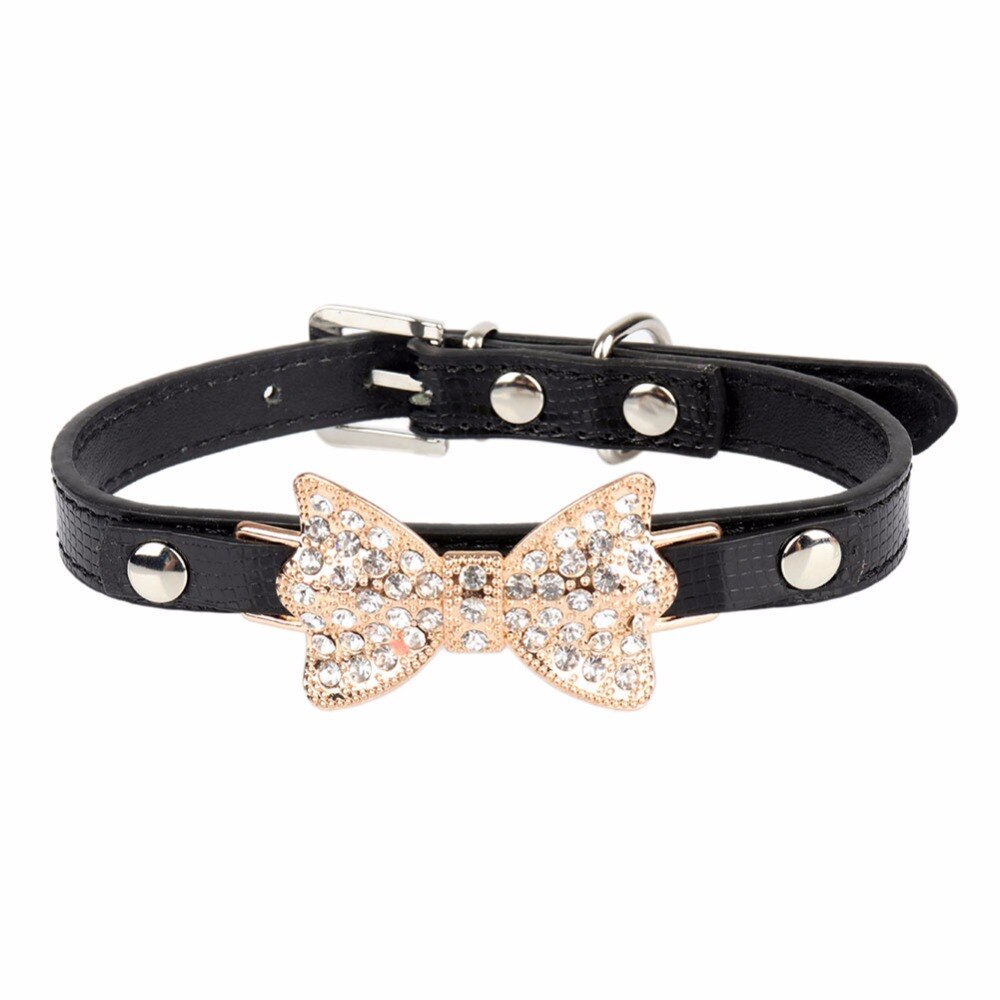 Collar negro y Rhinestone para perros y gatos medianos.