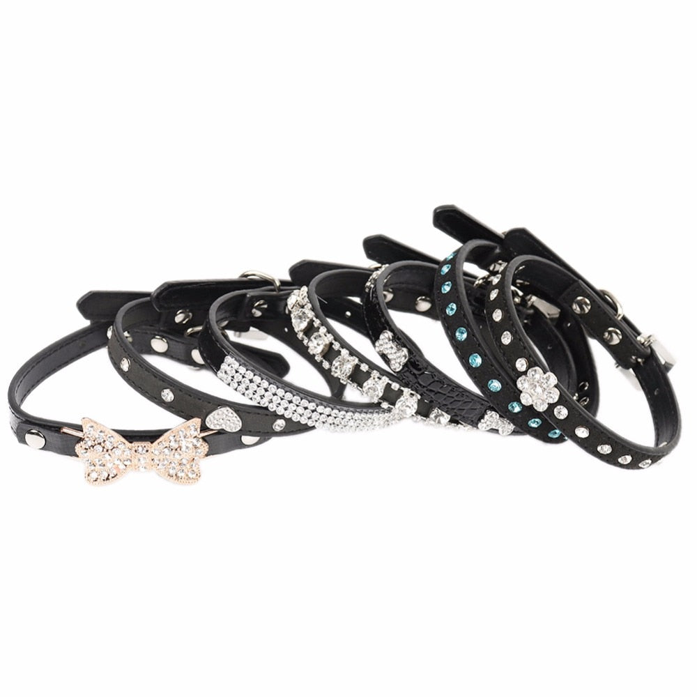 Collar negro y Rhinestone para perros y gatos medianos.