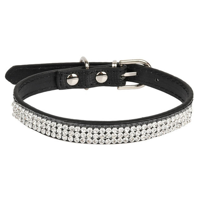 Collar negro y Rhinestone para perros y gatos medianos.