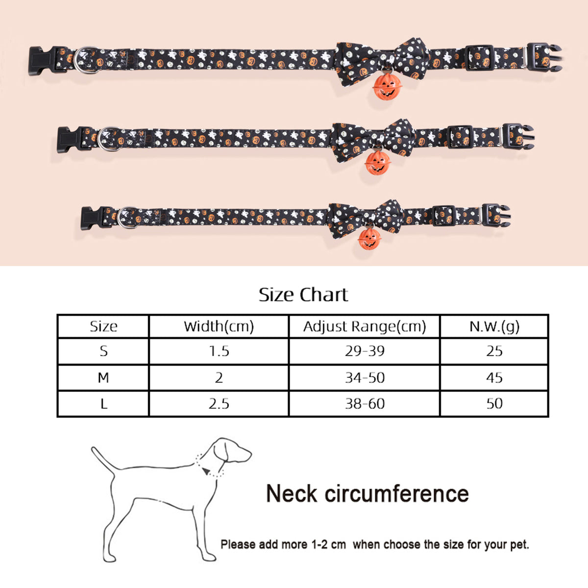 Halloween, Collar para Mascotas / Pumpkin Bells with Smiley Faces.