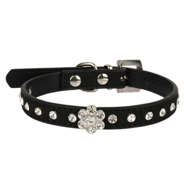 Collar negro y Rhinestone para perros y gatos medianos.